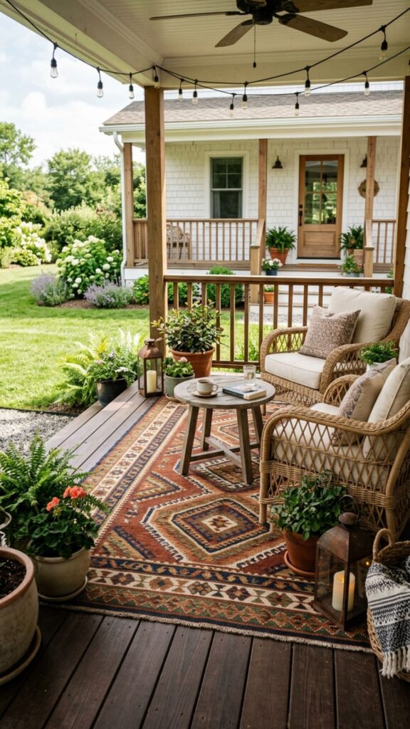 2. Define the Space with an Outdoor Rug