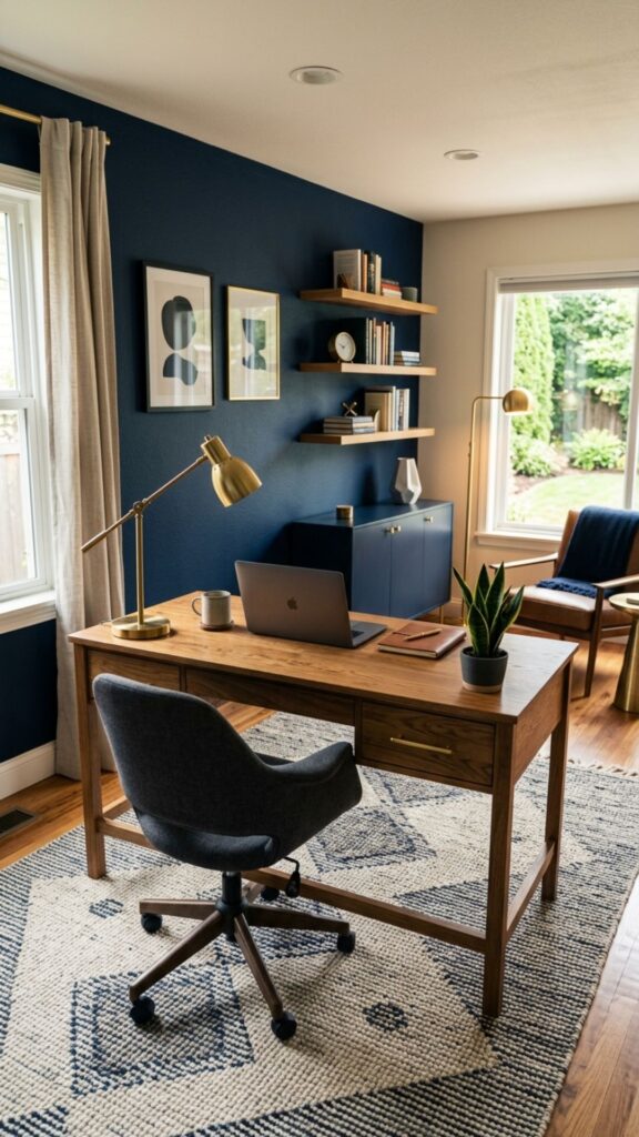 2. Design a Modern Navy Blue Home Office