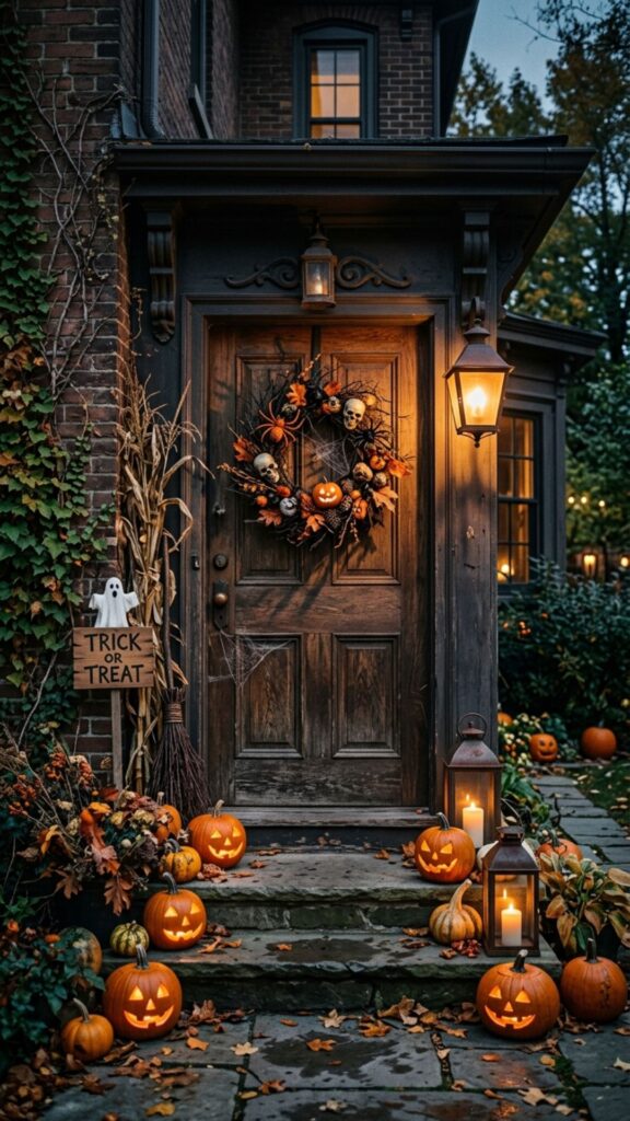 2. Hang a Spooky Front Door Wreath