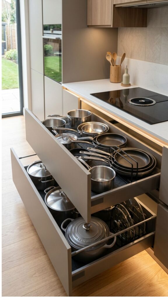2. Install Deep Drawers Under the Stove Area