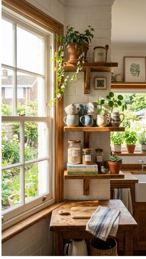 2. Install Open Shelves Beside the Window