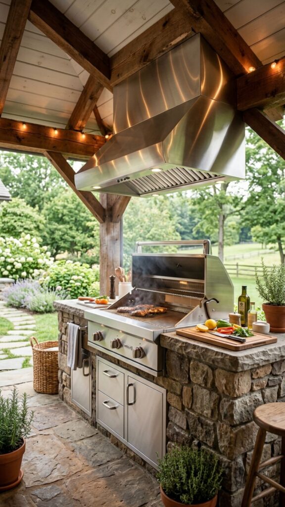 2. Install a Built-In Grill with a Stainless Hood