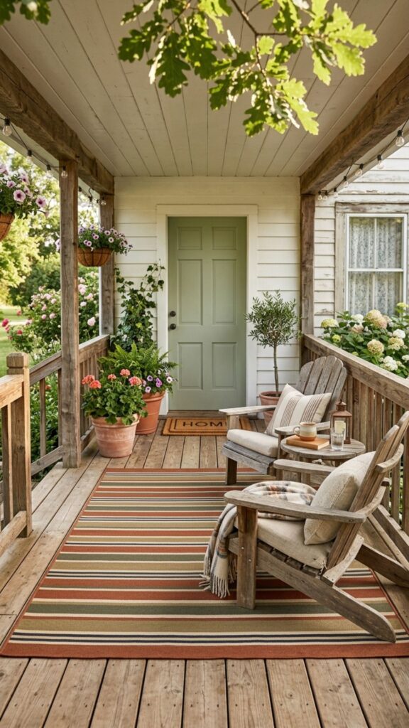 2. Layer in a Cozy Outdoor Rug