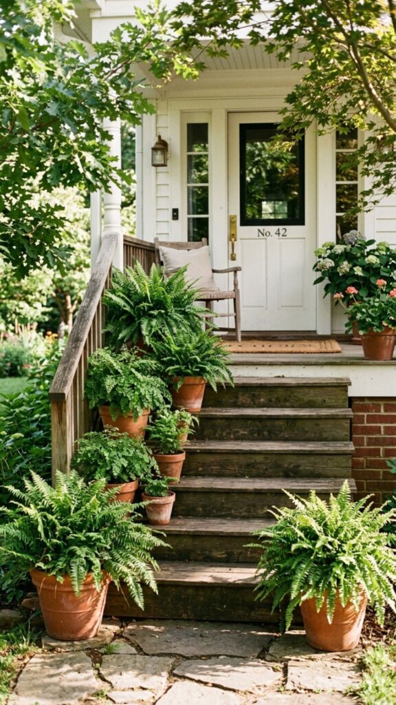 2. Line the Steps With Potted Ferns