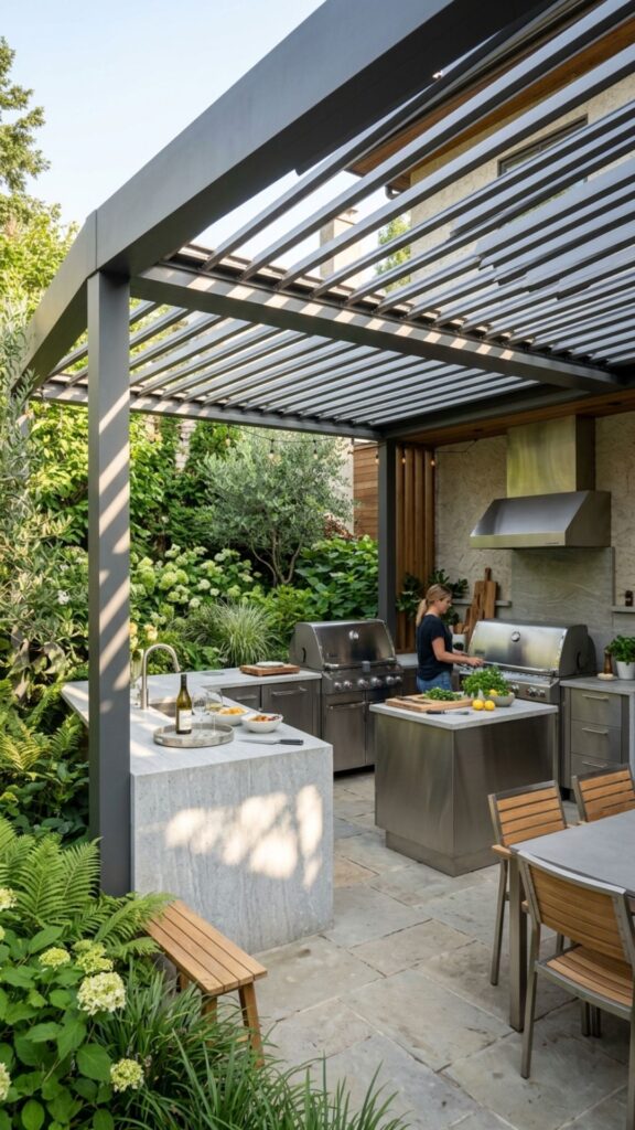 2. Louvered Pergola — Open When It's Dry, Sealed When It's Not