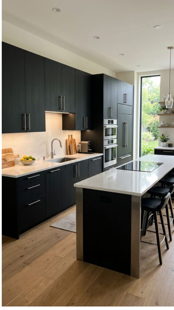 2. Modern Matte Black Cabinets