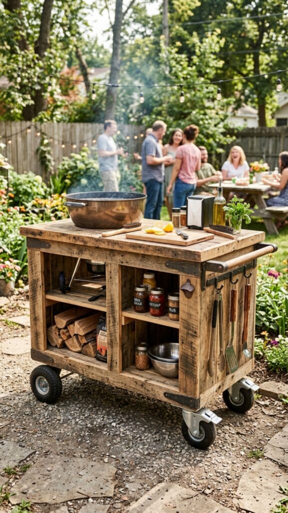 2. Pallet Wood Grill Cart on Wheels