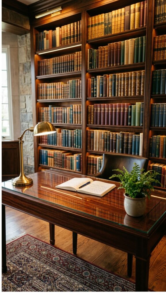 2. Place Your Desk in Front of the Bookshelves