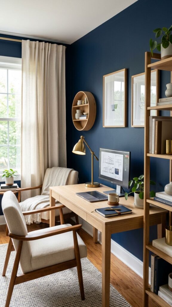 2. Try a Deep Navy Blue Accent Wall