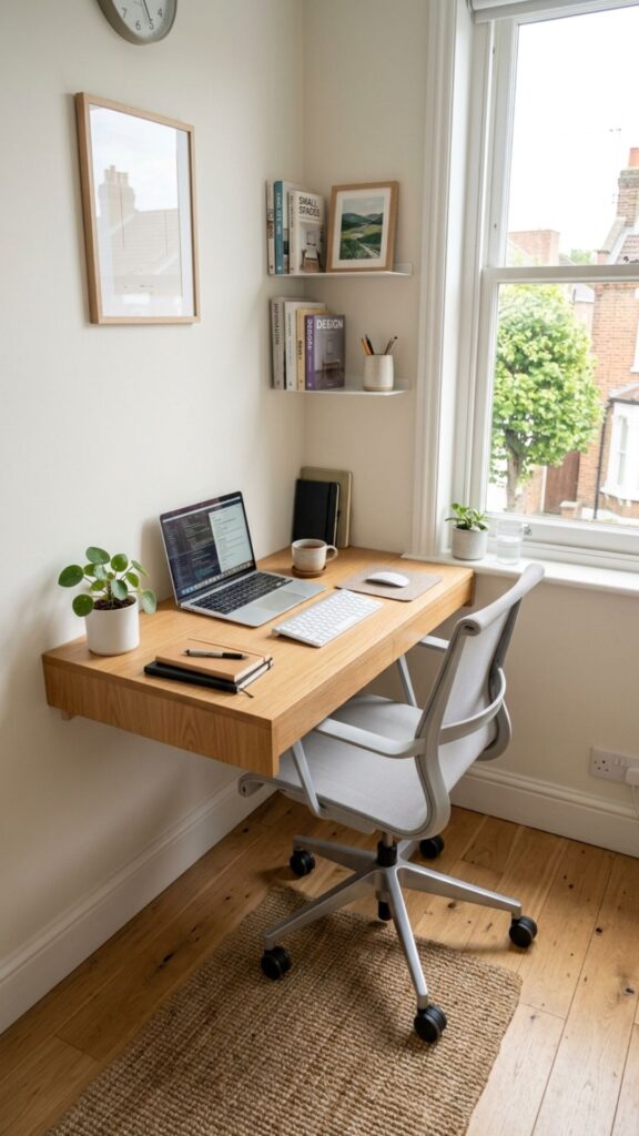 2. Use a Floating Corner Desk in a Tiny Room