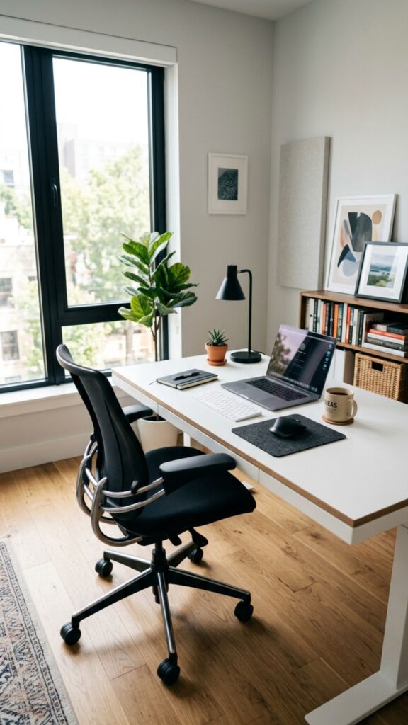 2. Use a White Desk with Black Office Chair