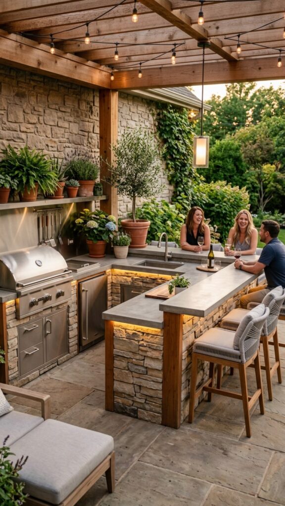 2. Use an L-Shaped Kitchen in a Patio Corner