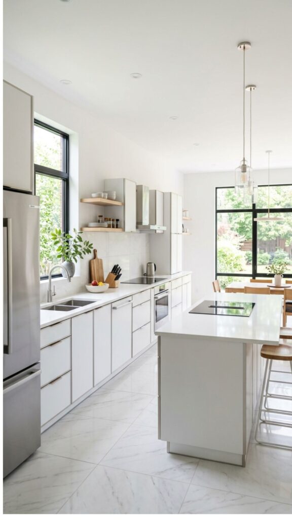 2. White Aluminum Cabinets for a Clean Modern Kitchen