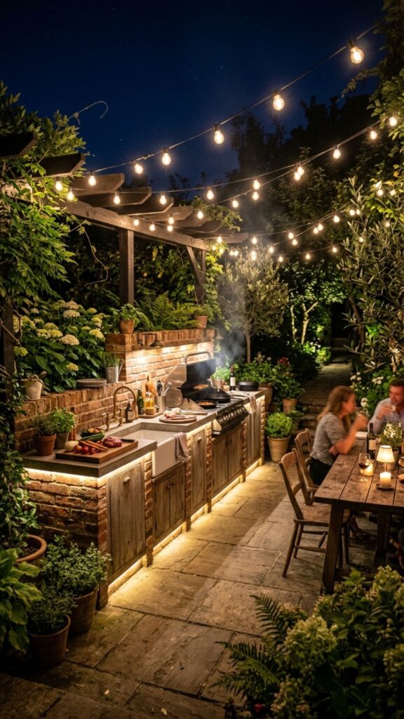 20. Brick Kitchen with Ambient Lighting