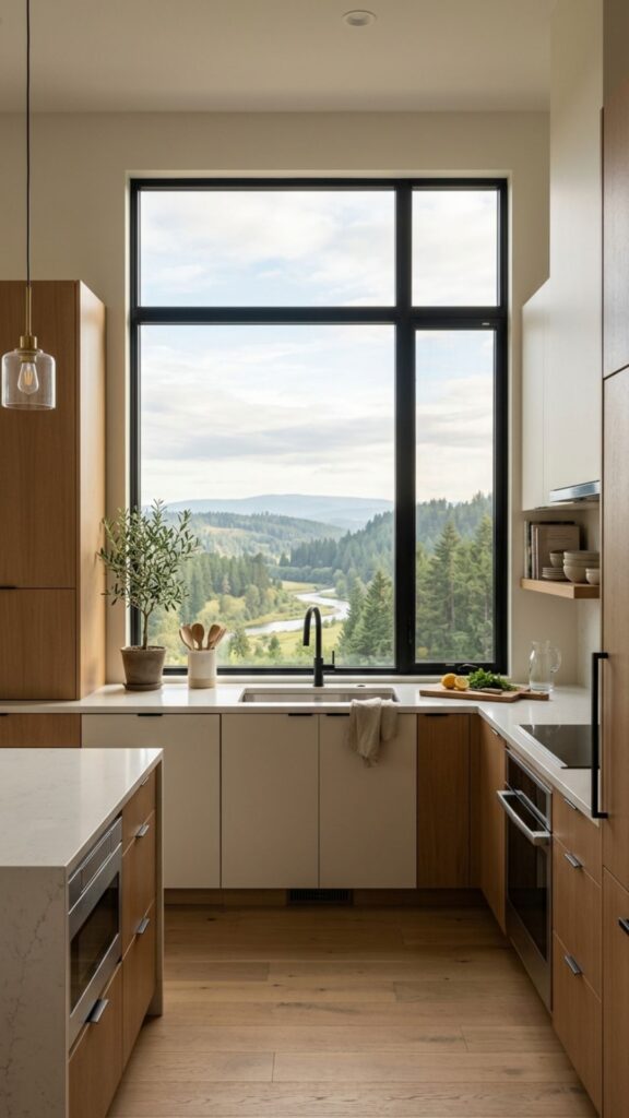 20. Combine Modern Cabinets With Natural Views