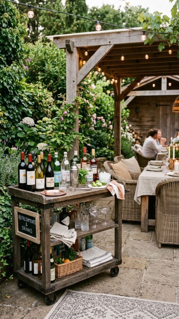 20. Finish With a Rustic Bar Cart or Beverage Station