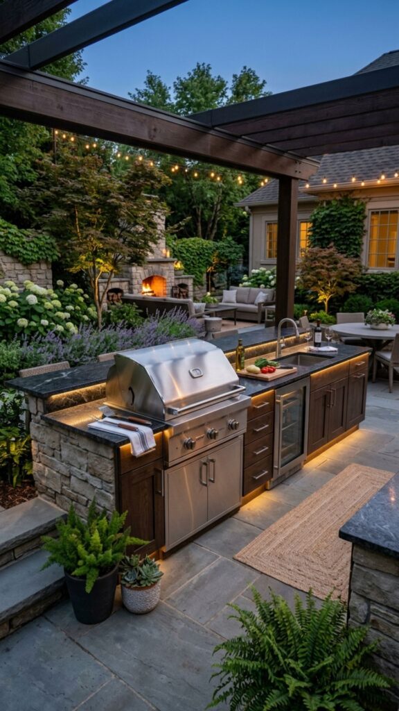 20. Full Backyard Kitchen with Grill, Fridge, and Counters
