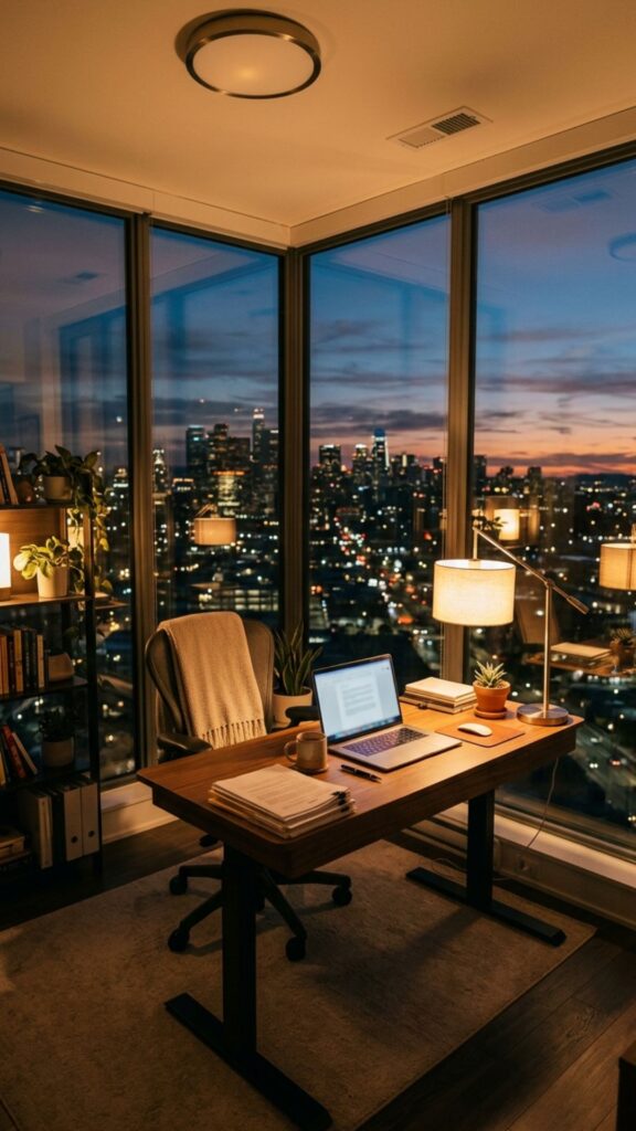 20. Glass Office With Warm Lighting
