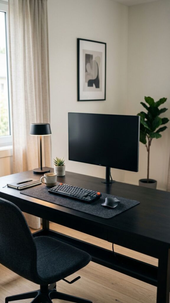 20. Keep a Clean Cable-Free Black Desk Design