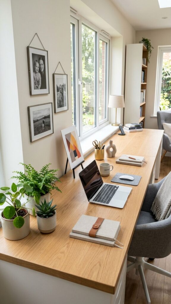 20. Personalize the Long Desk Without Overcrowding It