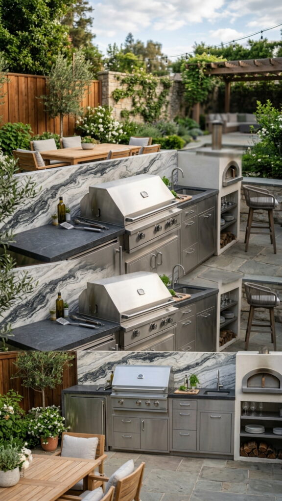 3. Marble Backsplash Behind the Grill