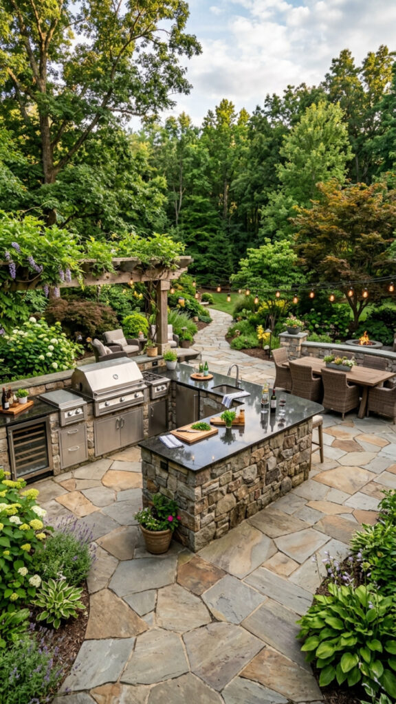 3. A Full Flagstone Patio Kitchen
