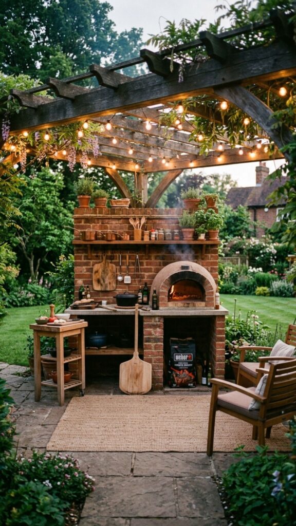 3. Add a Brick Cooking Station Beneath the Pergola