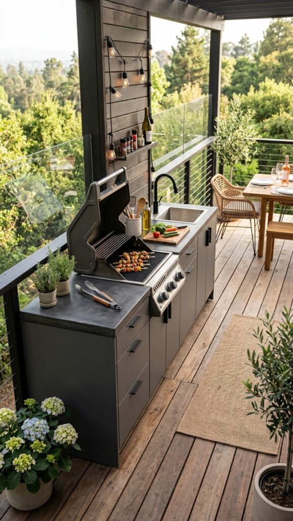 3. Add a Kitchen Along the Deck Railing