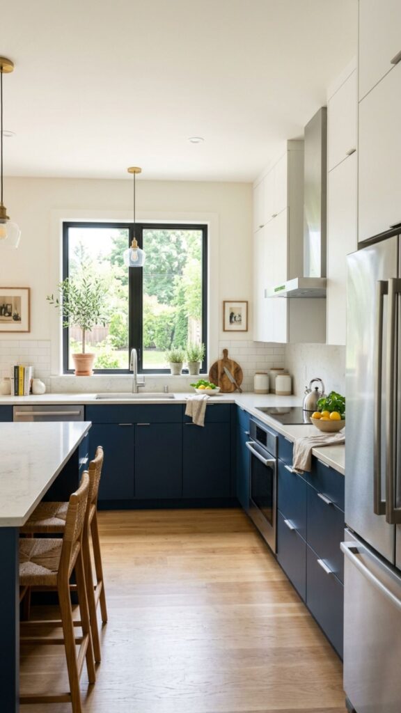 3. Blue And White Two-Tone Kitchen Cabinets