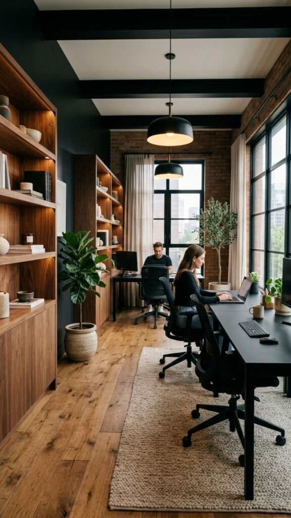 3. Combine Black Furniture with Natural Wood Elements