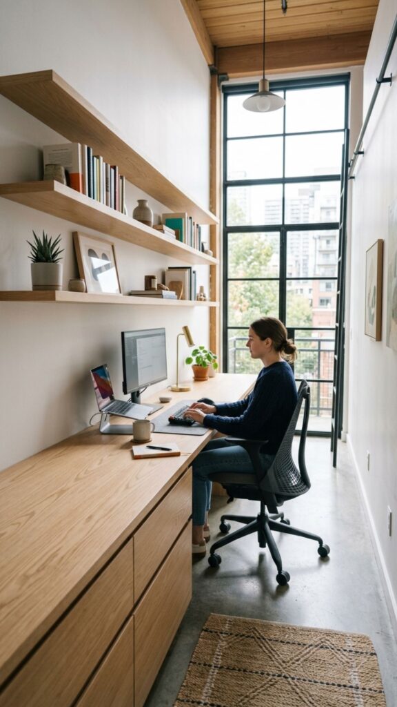 3. Create a Built-In Desk Along the Wall