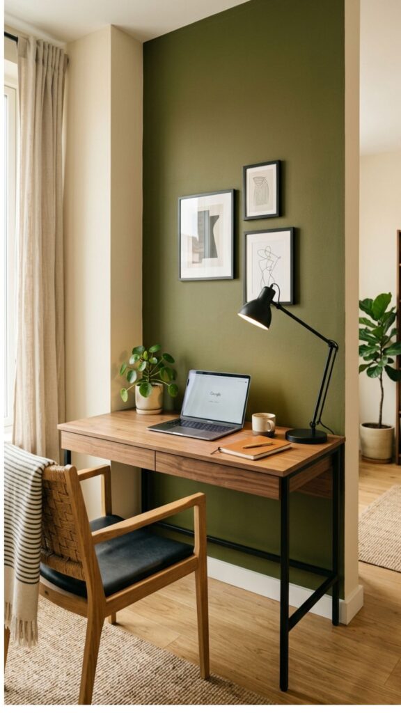 3. Create a Green Accent Wall Behind the Desk
