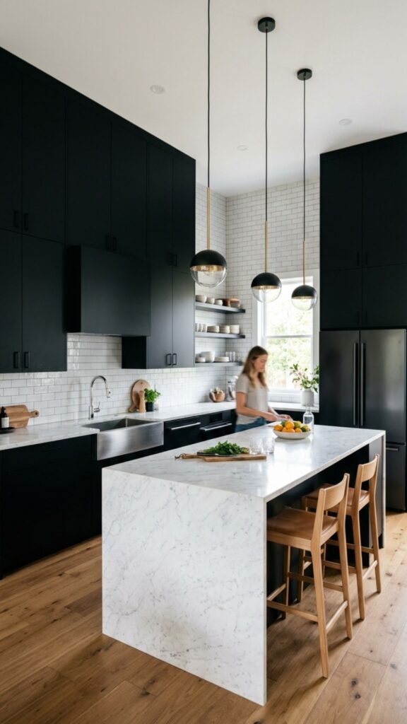 3. Floor-to-Ceiling Black Kitchen Cabinets