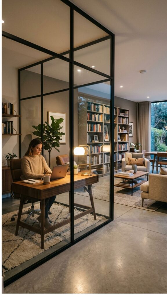 3. Glass Office Beside the Living Room