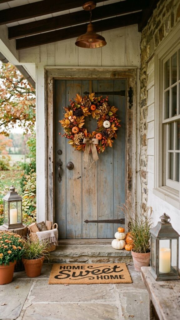 3. Hang a Seasonal Wreath on the Door