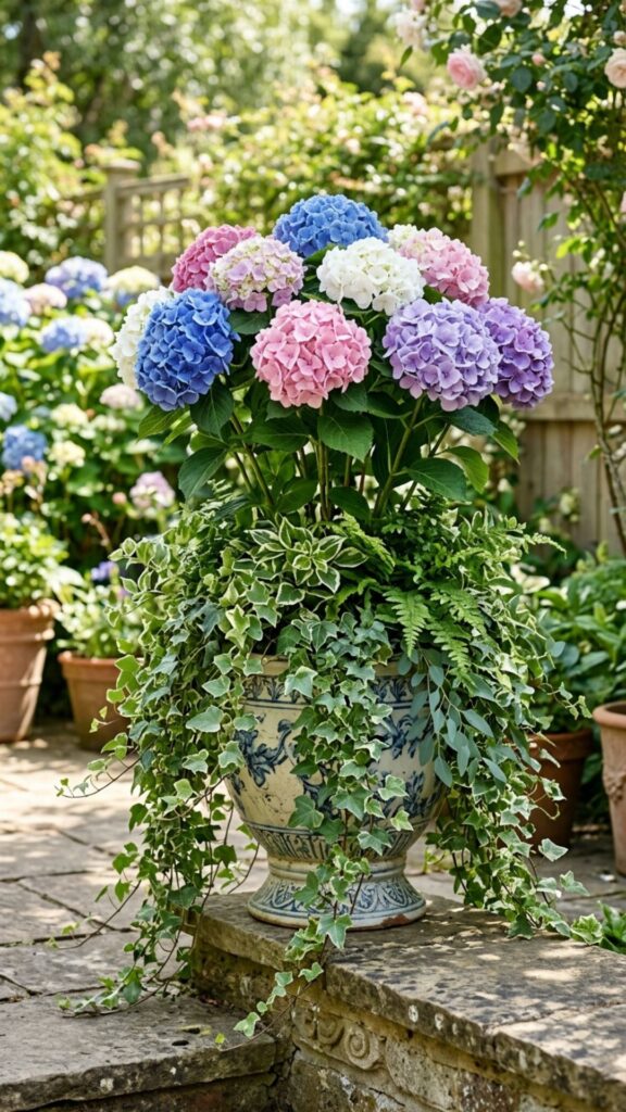 3. Mix Hydrangeas with Trailing Greenery