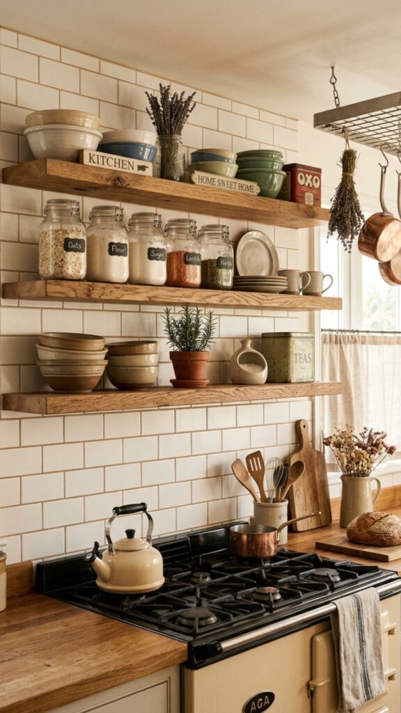 3. Open Shelves With Farmhouse Decor