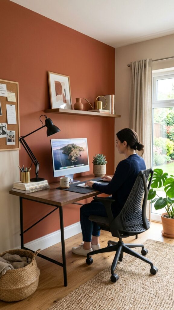 3. Use a Bold Accent Wall to Define the Workspace