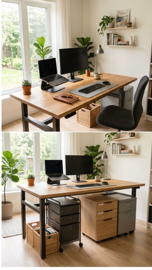3. Use an Elevated Table With Storage Underneath