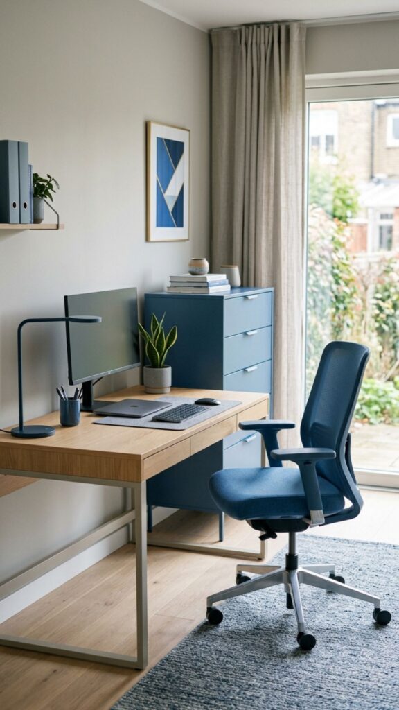 4. Add Blue Office Furniture for a Stylish Look