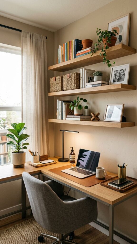 4. Add Floating Shelves Above the Desk
