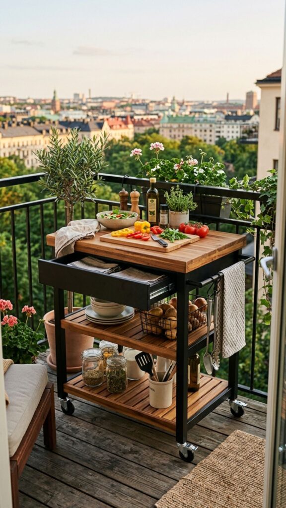 4. Add a Rolling Cart for Flexible Prep