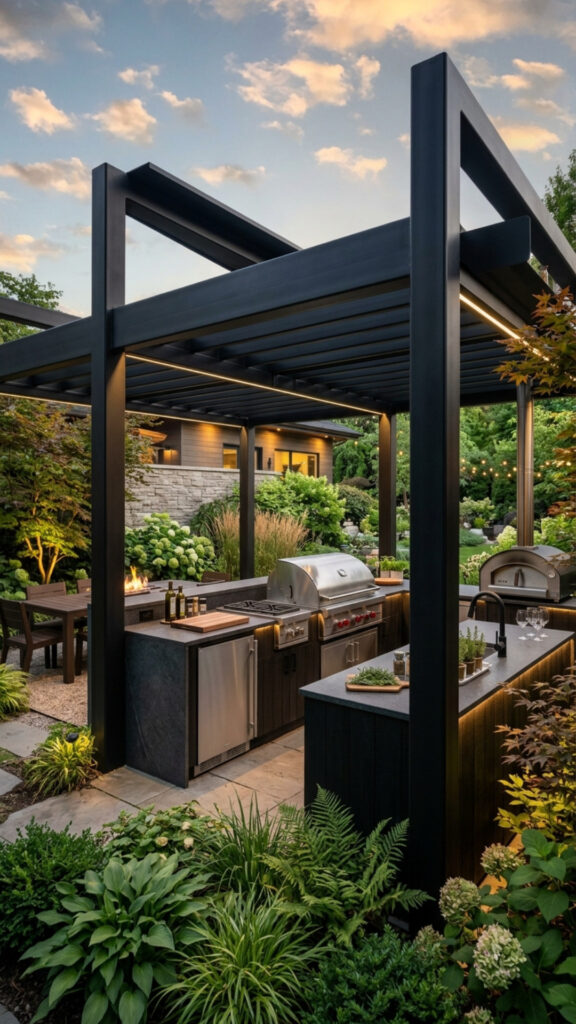 4. Black Steel Framing for a Bold Structural Look