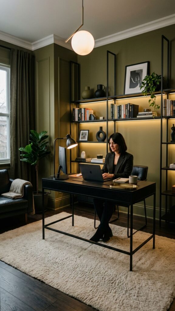 4. Combine Olive Green With Black Furniture