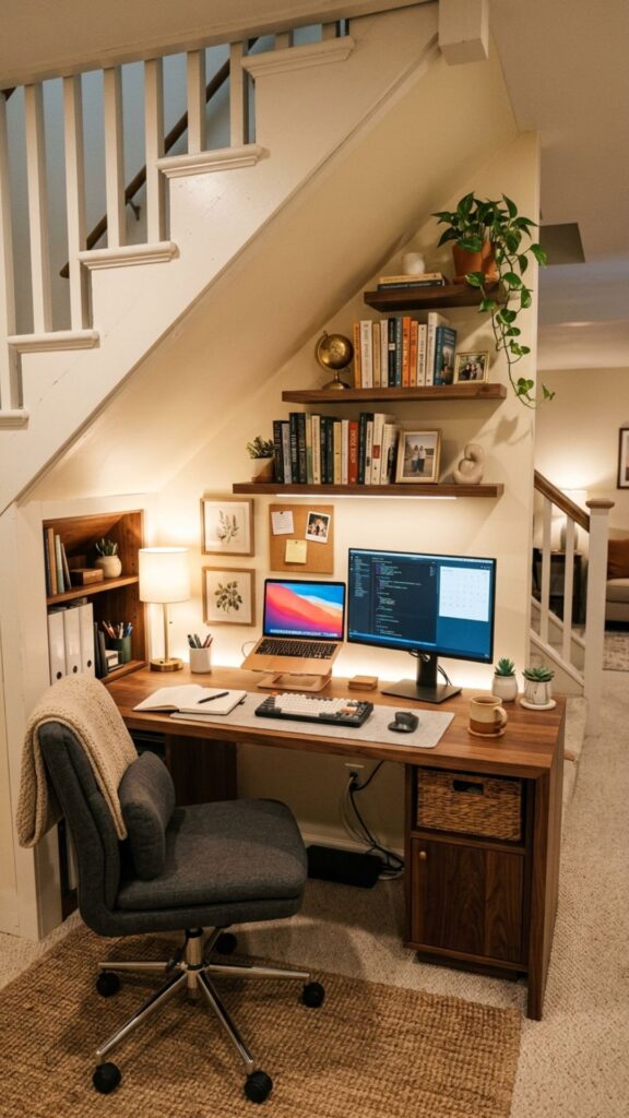 4. Create a Cozy Office Under the Stairs