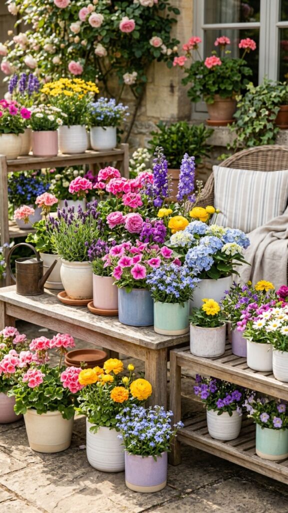 4. Fill the Space With Potted Flowers