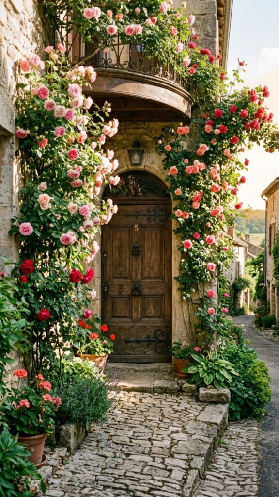 4. Frame the Door With Climbing Roses