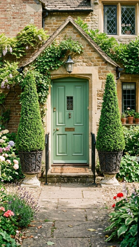 4. Frame the Doorway With Tall Topiaries