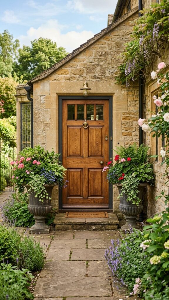 4. Frame the Left-Side Door With Symmetrical Planters