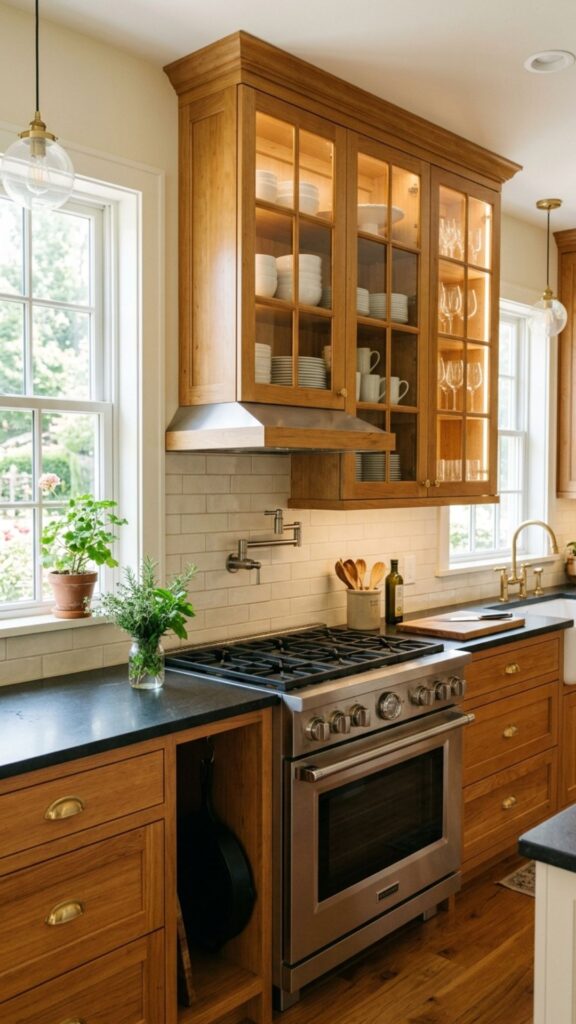 4. Glass Front Cabinets Above Stove